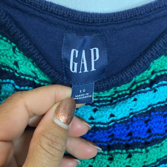 GAP Multicolor Striped Knit Crochet blue & Green Tank dress - 100% Cotton - LG - Picture 4 of 5